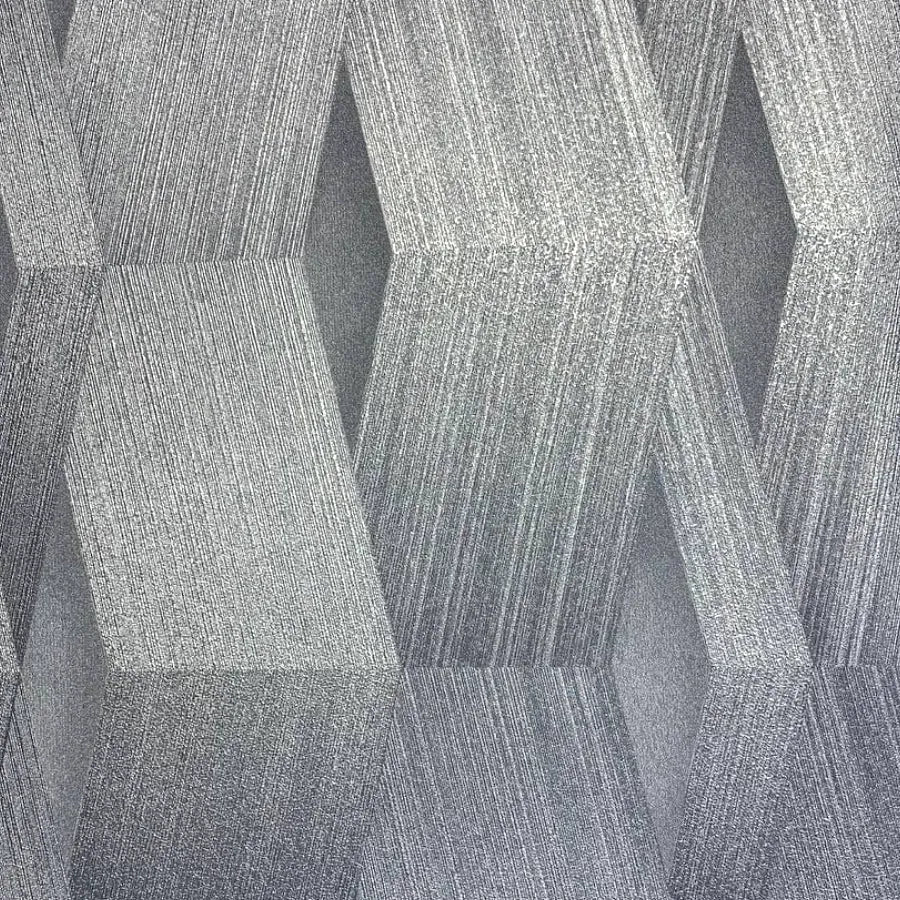 Closeup of a wallpaper showing its Contemporary, Geometric, Monochrome, Silver pattern, color, and subtle texture.