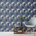 Wallpaper installed in a room showing its full pattern, color