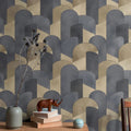 Wallpaper installed in a room showing its full pattern, color