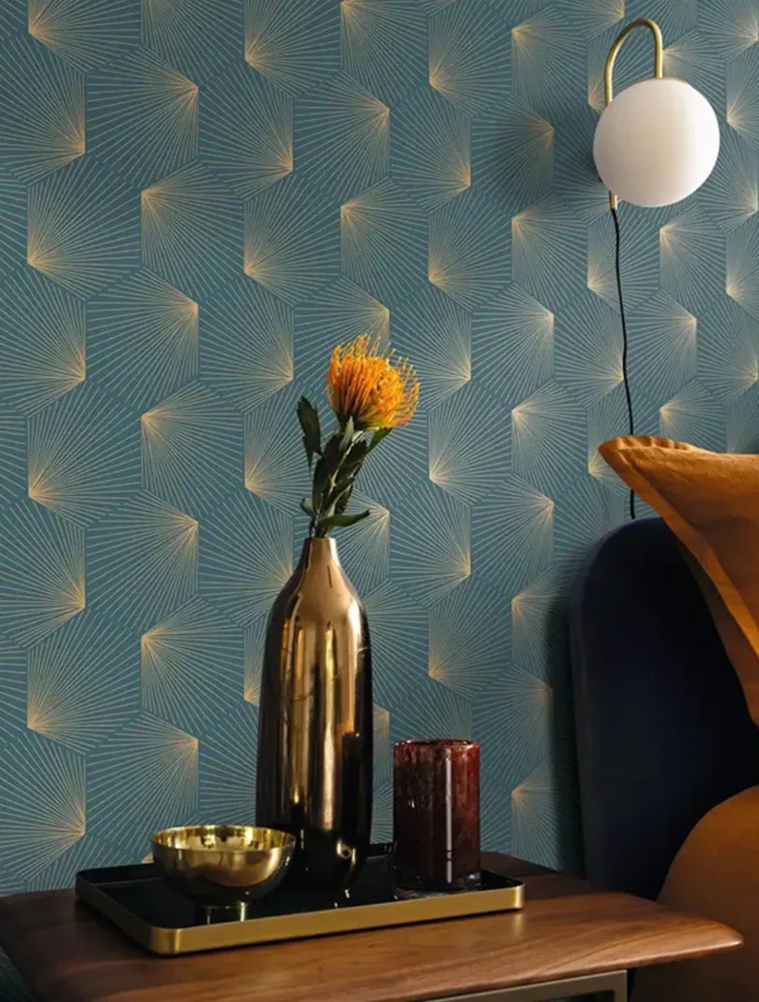 Closeup of a wallpaper showing its Art-Deco, Contemporary, Geometric pattern, color, and subtle texture.