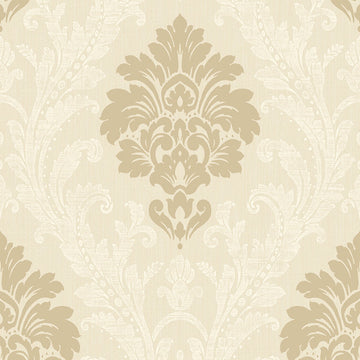 Closeup of a wallpaper showing its Damask, Neutrals, Textures pattern, color, and subtle texture.