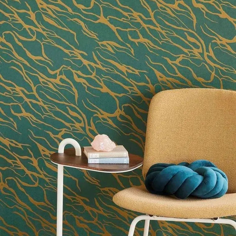 Closeup of a wallpaper showing its Geometric pattern, color, and subtle texture.