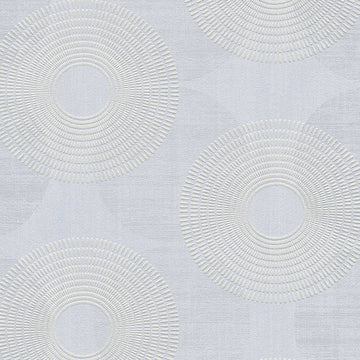 Closeup of a wallpaper showing its Blue, Circles, Contemporary, Grey pattern, color, and subtle texture.