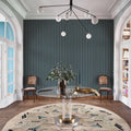 Wallpaper installed in a room showing its full pattern, color