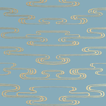 Closeup of a wallpaper showing its Art-Deco, Two-tone pattern, color, and subtle texture.