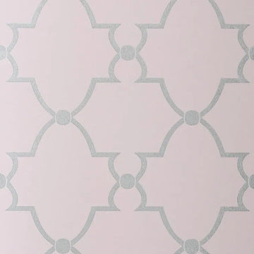 Closeup of a wallpaper showing its Art-Deco, Damask, Two-tone pattern, color, and subtle texture.
