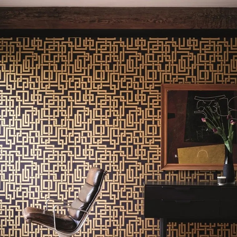 Wallpaper installed in a room showing its full pattern, color