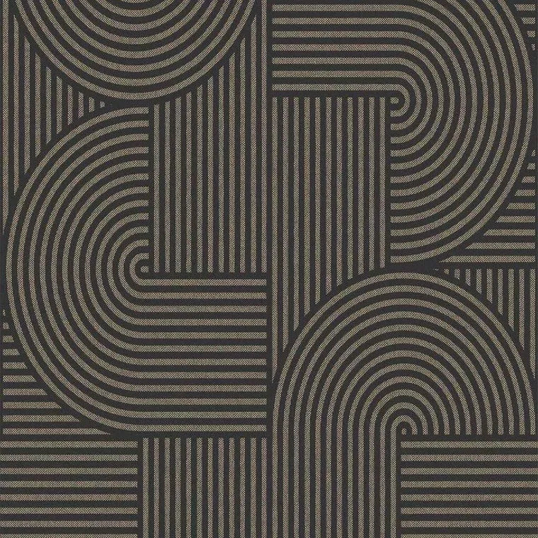 Closeup of a wallpaper showing its Art-Deco, Black, Contemporary, Monochrome pattern, color, and subtle texture.