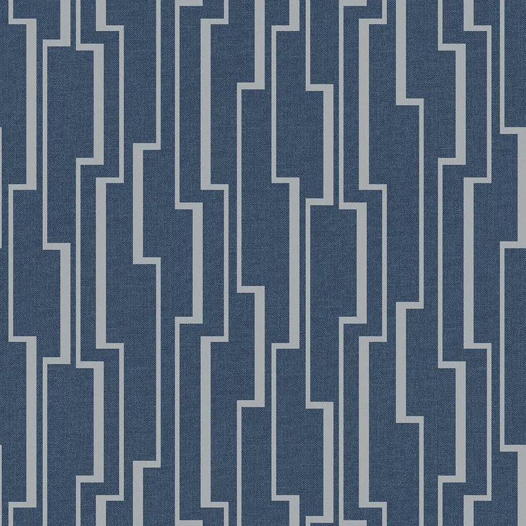 Closeup of a wallpaper showing its Blue, Contemporary, Geometric, Silver, Two-tone pattern, color, and subtle texture.