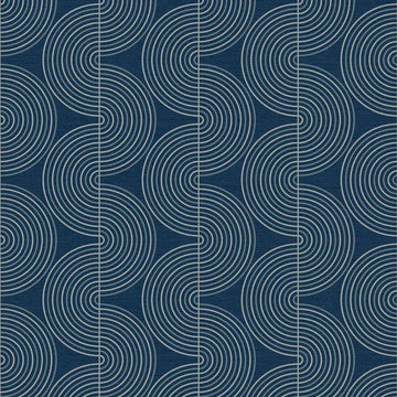 Closeup of a wallpaper showing its Blue, Contemporary, Waves pattern, color, and subtle texture.