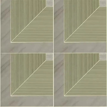 Closeup of a wallpaper showing its Geometric, Green, Wood-veneer pattern, color, and subtle texture.