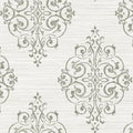 Closeup of a wallpaper showing its Damask, Neutrals, Two-tone, Vinyl pattern, color, and subtle texture.