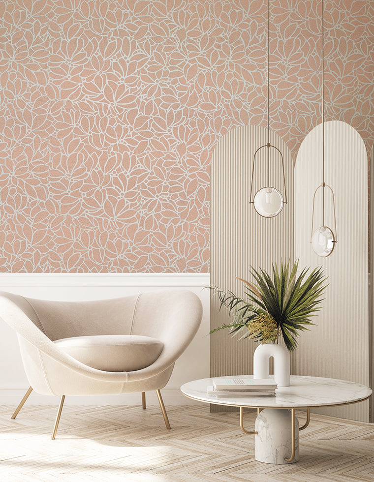 White floral pattern on a pink background wallpaper