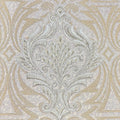 Closeup of a wallpaper showing its Damask, Luxury, Textures, Vinyl pattern, color, and subtle texture.