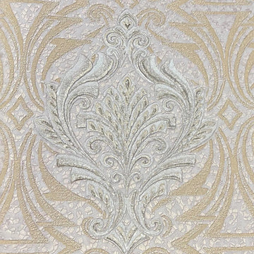 Closeup of a wallpaper showing its Damask, Luxury, Textures, Vinyl pattern, color, and subtle texture.