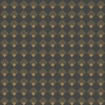 Closeup of a wallpaper showing its Art-Deco, Geometric pattern, color, and subtle texture.