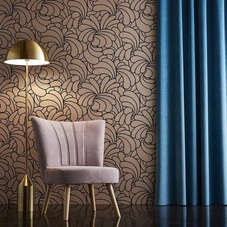 Closeup of a wallpaper showing its Brown, Contemporary, Two-tone pattern, color, and subtle texture.