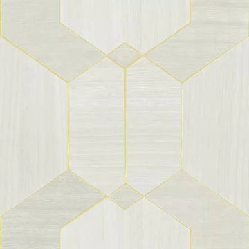 Closeup of a wallpaper showing its Geometric, White, Wood-veneer pattern, color, and subtle texture.
