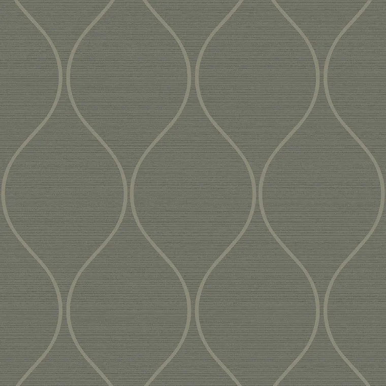 Closeup of a wallpaper showing its Brown, Contemporary, Green, Trellis, Unicolour pattern, color, and subtle texture.
