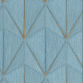 Blue geometric patterned wallpaper with gold accents