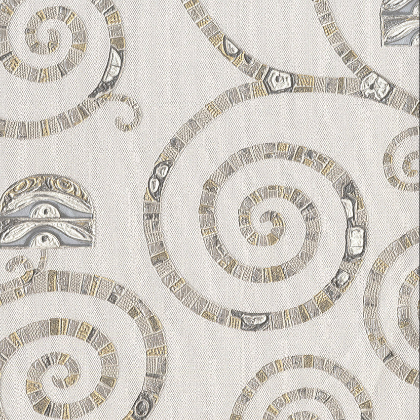 Mosaic pattern with interlocking spiral designs on a light background