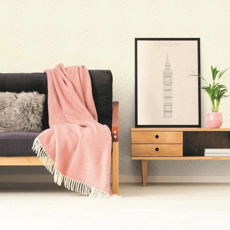 Wallpaper installed in a room showing its full pattern, color