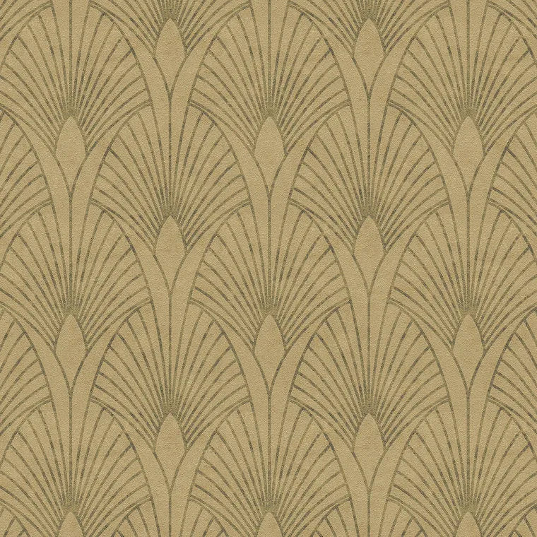 Closeup of a wallpaper showing its Art-Deco, Gold, Neutrals pattern, color, and texture.
