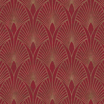 Closeup of a wallpaper showing its Art-Deco, Gold, Red, Two-tone pattern, color, and texture.