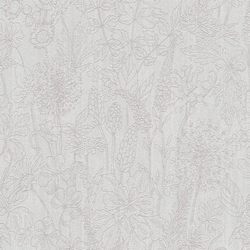 Closeup of a wallpaper showing its Contemporary, Floral, Grey, Neutrals pattern, color, and subtle texture.
