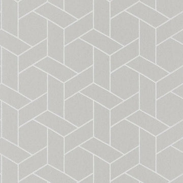 Closeup of a wallpaper showing its Art-Deco, Contemporary, Geometric, Neutrals, Two-tone pattern, color, and subtle texture.