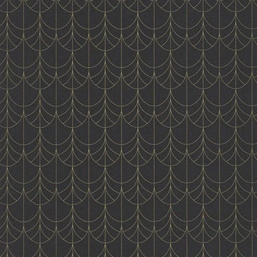 Closeup of a wallpaper showing its Art-Deco, Contemporary, Dramatic, Two-tone pattern, color, and subtle texture.