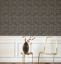 Wallpaper installed in a room showing its full pattern, color