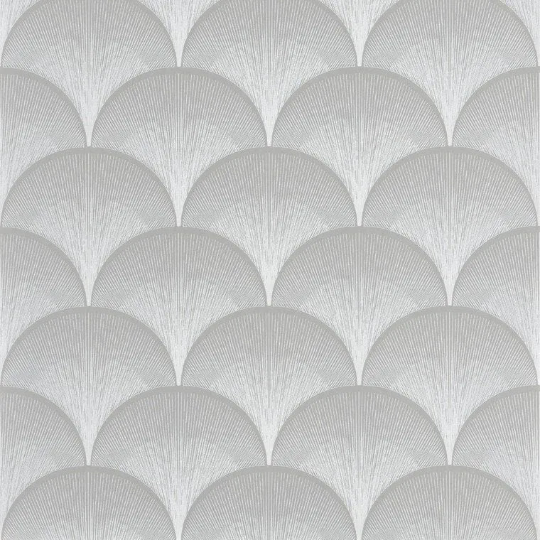 Closeup of a wallpaper showing its Art-Deco, Contemporary, Monochrome, Neutrals, Two-tone pattern, color, and subtle texture.