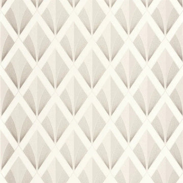 Closeup of a wallpaper showing its Art-Deco, Contemporary, Geometric, Neutrals, Two-tone pattern, color, and subtle texture.
