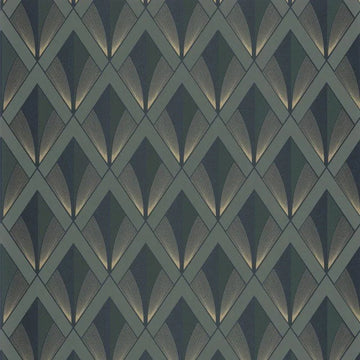 Closeup of a wallpaper showing its Art-Deco, Contemporary, Dramatic, Geometric, Two-tone pattern, color, and subtle texture.