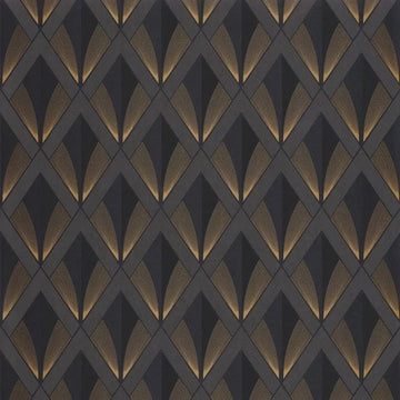 Closeup of a wallpaper showing its Art-Deco, Contemporary, Dramatic, Geometric, Two-tone pattern, color, and subtle texture.