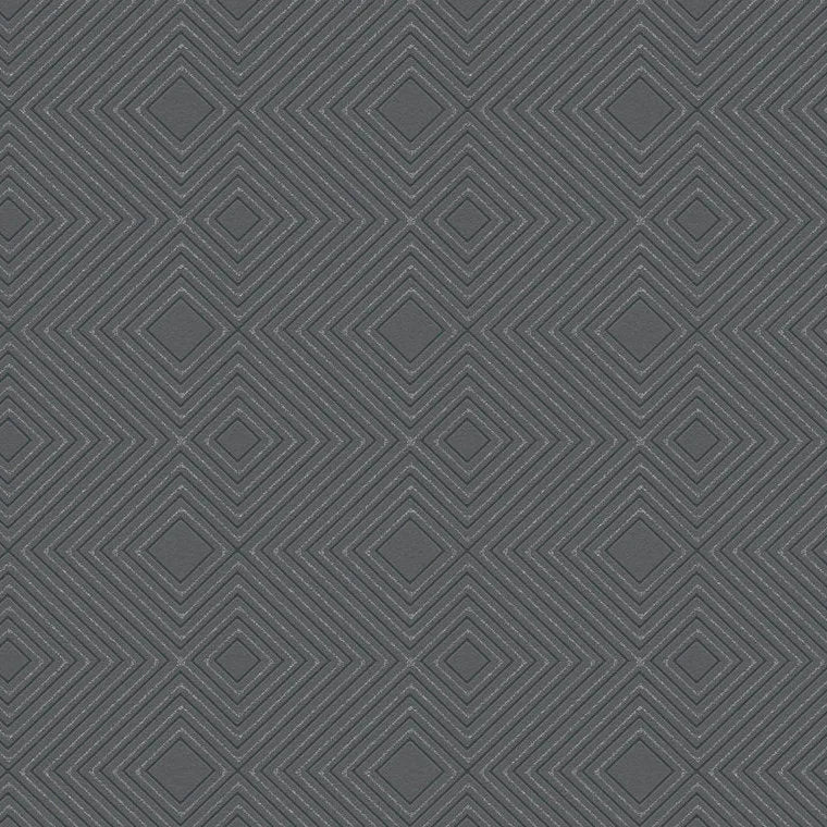 Closeup of a wallpaper showing its Black, Contemporary, Geometric, Monochrome, Plain pattern, color, and subtle texture.