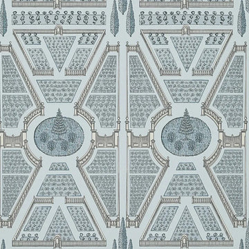 Closeup of a wallpaper showing its Chinoisserie, Contemporary, Geometric, Two-tone pattern, color, and subtle texture.