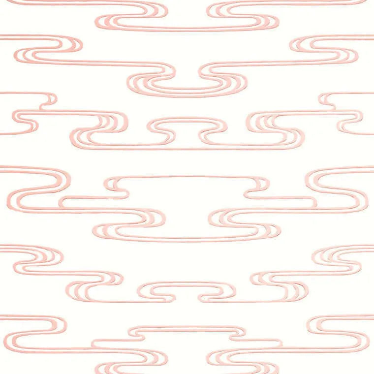 Closeup of a wallpaper showing its Art-Deco, Two-tone pattern, color, and subtle texture.