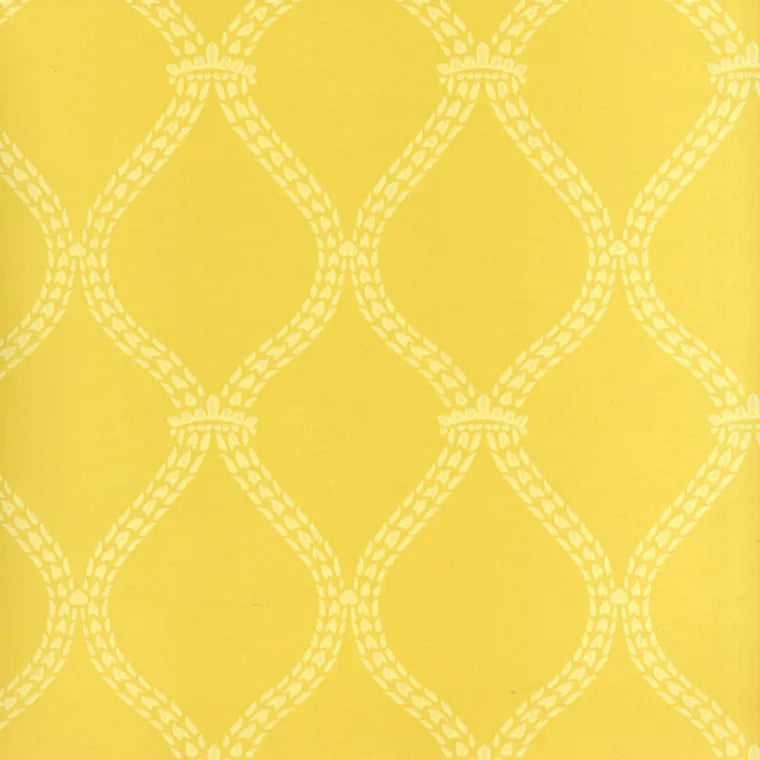 Closeup of a wallpaper showing its Contemporary, Trellis, Two-tone, Yellow pattern, color, and subtle texture.