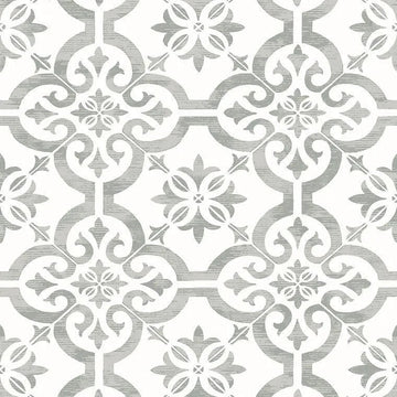 Closeup of a wallpaper showing its Art-Deco, Geometric, Monochrome, Tiles, Two-tone pattern, color, and subtle texture.