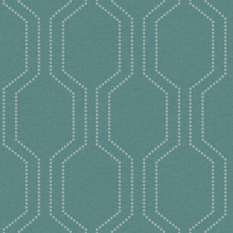 Closeup of a wallpaper showing its Contemporary, Geometric, Green, Trellis, Unicolour pattern, color, and subtle texture.