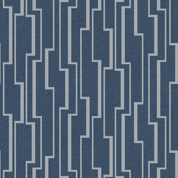 Closeup of a wallpaper showing its Blue, Contemporary, Geometric, Silver, Two-tone pattern, color, and subtle texture.