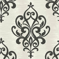 Closeup of a wallpaper showing its Damask, Monochrome, Neutrals, Two-tone pattern, color, and subtle texture.
