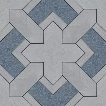 Closeup of a wallpaper showing its Blue, Geometric, Monochrome, Wood-veneer pattern, color, and subtle texture.