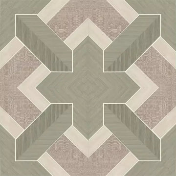 Closeup of a wallpaper showing its Geometric, Green, Wood-veneer pattern, color, and subtle texture.