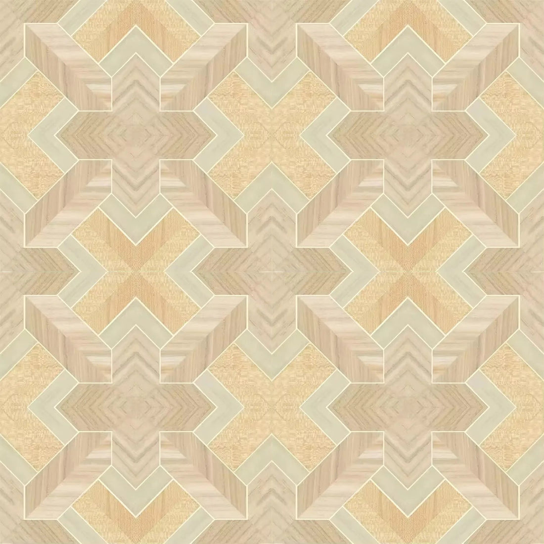 Closeup of a wallpaper showing its Geometric, Gold, Neutrals, Wood-veneer, Yellow pattern, color, and subtle texture.