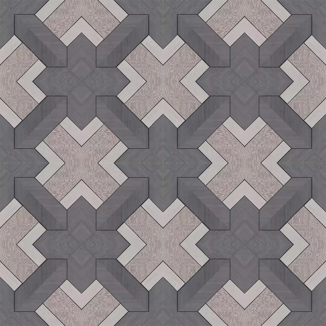 Closeup of a wallpaper showing its Black, Geometric, Taupe, Wood-veneer pattern, color, and subtle texture.