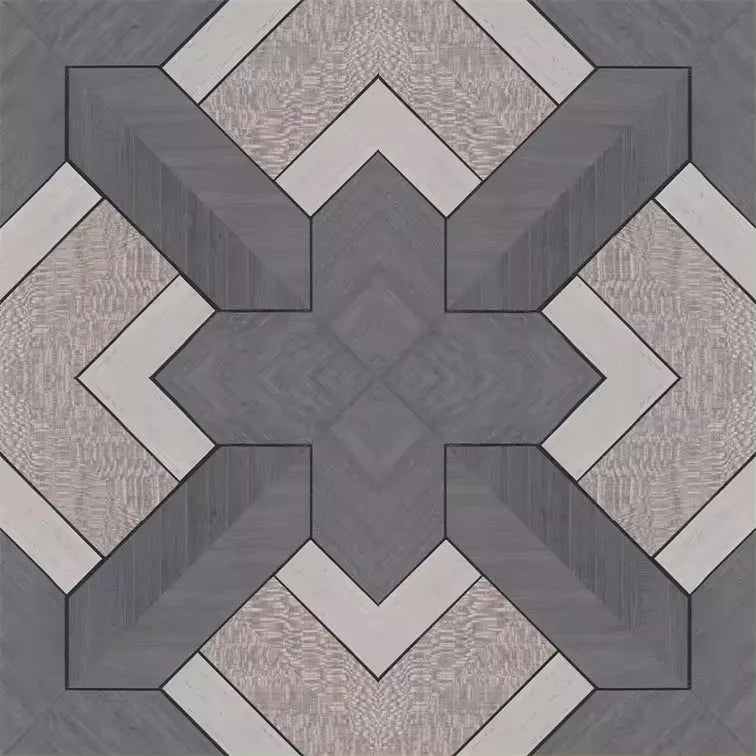 Closeup of a wallpaper showing its Black, Geometric, Taupe, Wood-veneer pattern, color, and subtle texture.