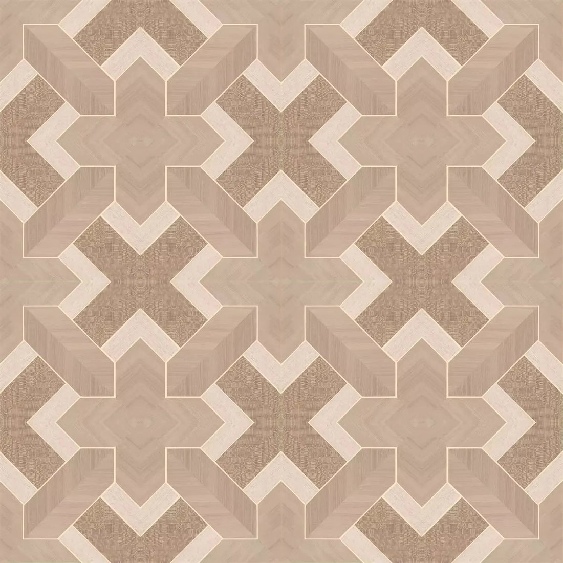 Closeup of a wallpaper showing its Brown, Geometric, Neutrals, Wood-veneer pattern, color, and subtle texture.